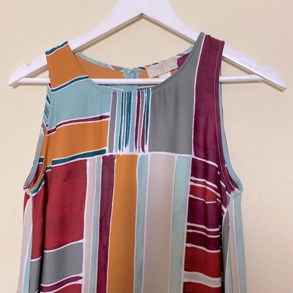 Loft Outlet Petite Abstract Block Stripe Print Multi Colorful Shift Dress. Sz SP - Picture 4 of 12